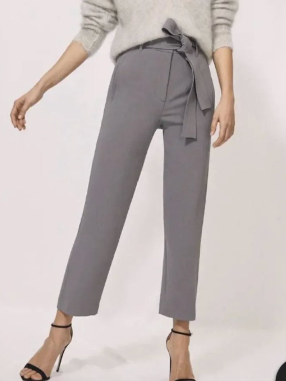 Wilfred Aritzia Gray Tie Waist Pants Size 6 straight leg High Rise Trouser